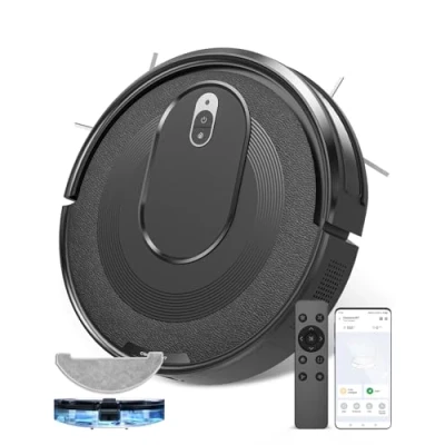 Image de Vexilar W7 Robot aspirateur et serpillière, puissante aspiration 4 000 Pa, 2 en 1, longue autonomie, antinœuds, 3 niveaux de réglage l&#039;eau, adapté pour sols, tapis, poils d&#039;animaux