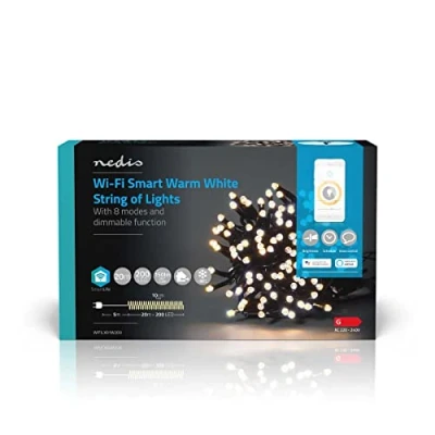 Image de Nedis SmartLife LED Décorative Corde Blanc Chaud 200 LED&#039;s Intérieur et Extérieur 7 Motifs de Mouvement 20 m Android/IOS