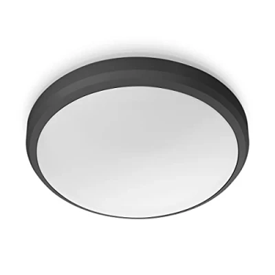 Image de PHILIPS Plafonnier LED Doris 6 W [Blanc Froid Noir] Résistant à l&#039;eau IP54 pour éclairage de jardin, terrasse et