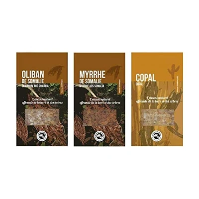 Image de 3 résines d&#039;encens à brûler Oliban, Myrrhe, Copal