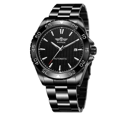 Image de FORSINING Montre de sport automatique Vintage étanche en acier inoxydable avec calendrier noir, Noir ,
