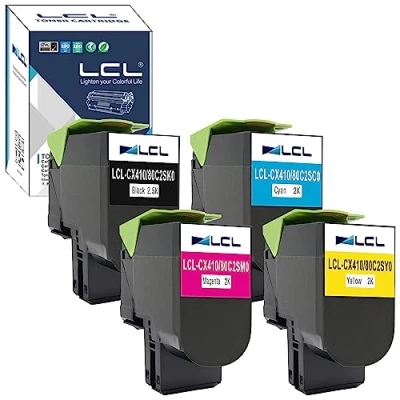 Image de LCL 802SK 802SC 802SM 802SY Cartouche de Toner Compatible pour Lexmark 80C2SK0 80C2SC0 80C2SM0 80C2SY0 CX310 CX310N CX310DN CX410 CX410E CX410DE CX410DTE CX510 CX510DE CX510DHE(4 Pack)