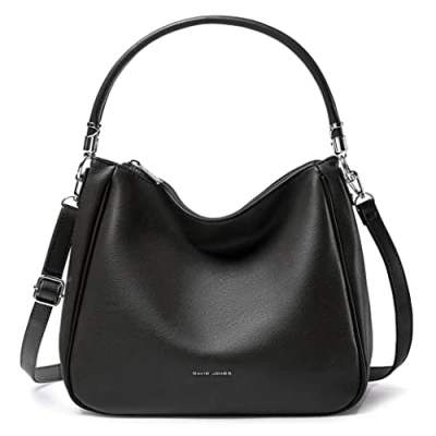 Image de David Jones Sac à Main Hobo Femme Porté Epaule Bandoulière Simili Cuir PU Cabas Fourre Tout Taille Moyenne avec Poignée Anse Longue Mode Ville Classique Pratique Elégant Noir