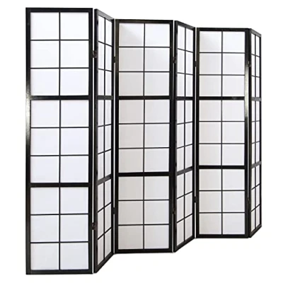 Image de Homestyle4u 6 pan diviseur de pièce écran Pliant Bois partition Shoji en Riz Noir Blanc