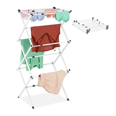 Image de Relaxdays étendoir lessive, Pliable, Extensible, 11 tiges, séchoir Tour Peu encombrant, Métal, Blanc