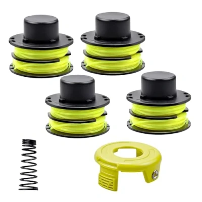 Image de Viilich 4pcs bobines de Fil pour Ryobi RAC119 RAC118, Compatible avec RLT3025F/S, RLT3525S, Bobine Rechange Coupe Herbe (4 + 1 Capuchon Ressort)