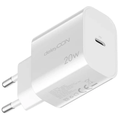 Image de deleyCON Chargeur USB C (Chargeur Rapide) Adaptateur Secteur pour iPhone 16, 15, Pro, Pro Max, iPad, Airpods 4, Watch, Galaxy S24/S23, Pixel, Téléphone Portable, PD 3.0 Blanc