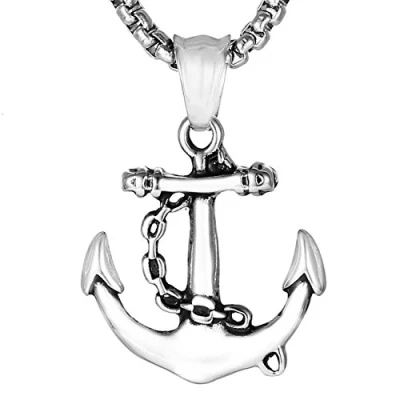 Image de DonDon Collier Homme en Acier Inoxydable avec Pendentif Ancre dans Une Pochette Velours