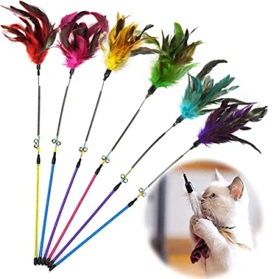 Image de Jouet Chat,Jouets pour Chats, Jouets à Plumes Chat interactif, Baguette Chaton avec Cloche 6 Pcs
