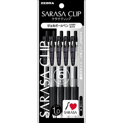 Image de Zebra Sarasa P JJE15 BK5 Lot de 5 pinces Noir 1,0 mm