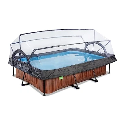 Image de EXIT TOYS Piscine en Bois avec Couvercle Multifonctionnel 300x200x65cm Rectangulaire à Cadre Compact Pompe Filtre Cartouche pour Une Eau de Propre et Chaude Marron