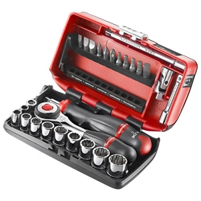Image de FACOM Coffret 10 Douilles 1/4&quot; 12 Pans R.360NANO U112 1 Cliquet, Douilles, 21 Embouts, 2 Rallonge, 5 Embouts Vis, Embout Porte Douille, Joint Universel, Emmancheur,