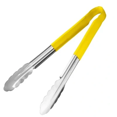Image de Hygiplas Pince de service cuisine à code couleur Pro Grade 300 mm, jaune, acier inoxydable, jaune pour viande cuite, poignées recouvertes vinyle, CB157