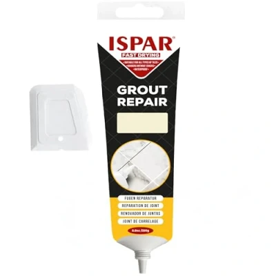 Image de ISPAR Mortier de joints crème 250 g Enduit prêt à l&#039;emploi Pour carrelage avec spatule salle bain, cuisine et réparation des Inodore adapté un usage quotidien