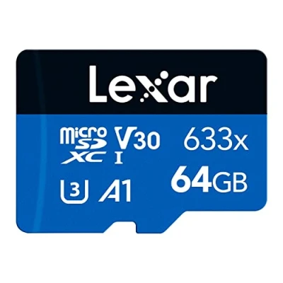 Image de Lexar 633x Carte Micro SD 64 Go, microSDXC UHS I Sans Adaptateur, Jusqu&#039;à 100 Mo/s en Lecture, A1, C10, U3, V30 pour Smartphone/Tablette/Caméra Surveillance (LMS0633064G BNNAA)