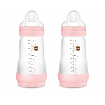 Image de MAM Easy Start A138 Biberon anti coliques breveté avec tétine en silicone SkinsoftTM ultra doux pour bébés à partir de 2 mois unités Auto stérilisation 3 minutes Rose 260 ml