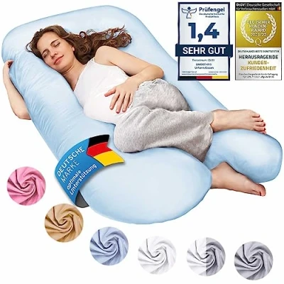 Image de SMOOTHY oreillers de Grossesse, latéraux, positionnement, pour bébé et d&#039;allaitement en Forme U Housse 100% Coton (Classic XXL, 150 x 80 cm, Blanc)