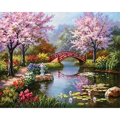 Image de OWN4B Kit de broderie au point croix estampillé, motif imprimé vue sur le lac 11CT 36,1 x 46 cm (Lake)