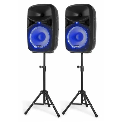 Image de VONYX VPS102A Enceinte Sono Portable, Puissance de 600W, Technologie Bluetooth, LEDs au Rythme la Musique, Livré avec Pieds, Microphone et Télécommande