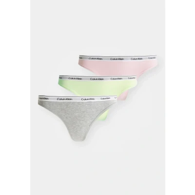 Image de Calvin Klein Underwear Thong Modern LOGO 3 PACK String, Femme, Taille: Large, Highline green/buff pink/grey heather