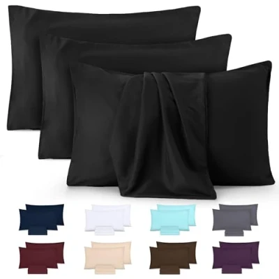 Image de Utopia Bedding Taies d&#039;oreiller 50 x 75 cm Lot de 4 en Microfibre Polyester brossé avec Fermeture par enveloppe Noir