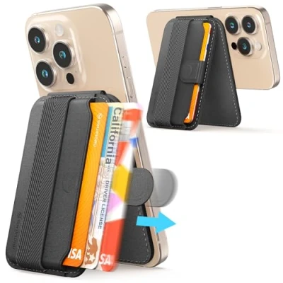 Image de Sinjimoru Pull &amp; Eject Magnetic Card Holder, Phone Wallet for Magsafe with Kickstand Compatible iPhone 15 14 13 12 Series. M Tab Stand Noir