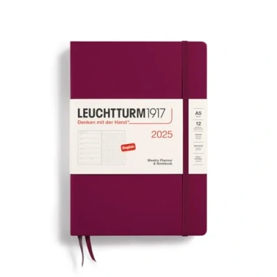 Image de LEUCHTTURM1917 370662 Agenda Semainier &amp; Carnet Pointillés Medium (A5) 2025, Port Red, Anglais