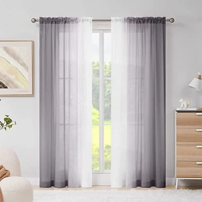 Image de Melodieux Lot de 2 voilages Gris ombrés en Mousseline Soie avec Passe Tringle, 142,2 x 228,6 cm