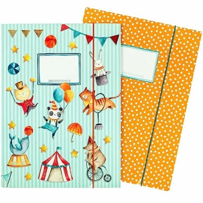 Image de 2 chemises d&#039;écolier de haute qualité pour enfants DIN A4 motif cirque chemise courrier élèves l&#039;école primaire collecteur cahiers agrafeuse à cheval set numéro 3