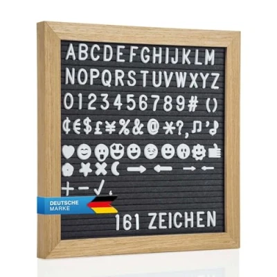 Image de Tableau à lettres Planche en bois de 27 cm rainures feutre Memoboard avec 161 caractères