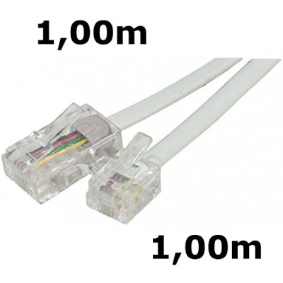 Image de DITM® Cordon Téléphone ou ADSL RJ11 Male vers RJ 45 (1,00m, Blanc)