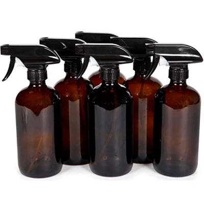 Image de Vivaplex, Lot de 6 Grands flacons vaporisateurs vides en Verre ambré avec pulvérisateur Noir 473 ML