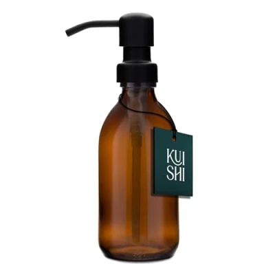 Image de Kuishi Flacon Pompe en Verre Ambré avec Acier Inoxydable [250 ML, Noire], Flacons Rechargeables Marron Idéal pour Le Lavage des Mains, shampooing, après shampooing (sans BPA)