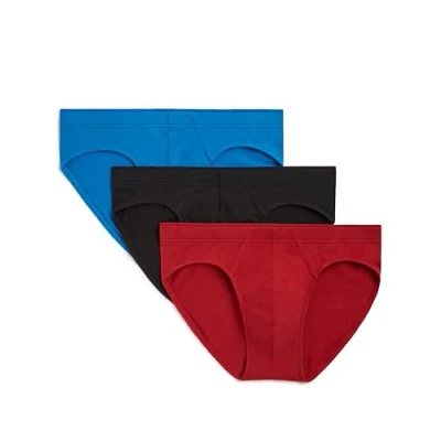 Image de 2(X)IST Lot de 3 Slips Invisibles en Coton Stretch pour Homme, Sliq Scotts Rouge/Bleu Parachutiste/Noir, S