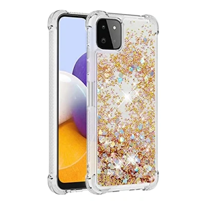 Image de KBIKO zxl Compatible avec Samsung Galaxy A22 5G Étui, Brillant Paillette Floating Quicksands Housse Coque Transparent TPU Antichoc Protective 5G.Gold YBL, (Bumper)