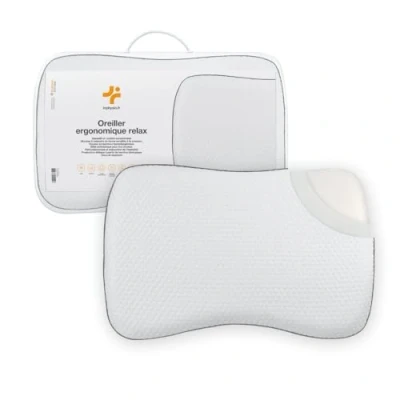 Image de Inphysio® Oreiller Ergonomique Relax, Memoire Forme, Orthopédique, Coussin Cervicales Douloureuses, Housse en Bambou Anti Acarien, Hypoallergénique, Maille 3D Deluxe, 60x40x13cm