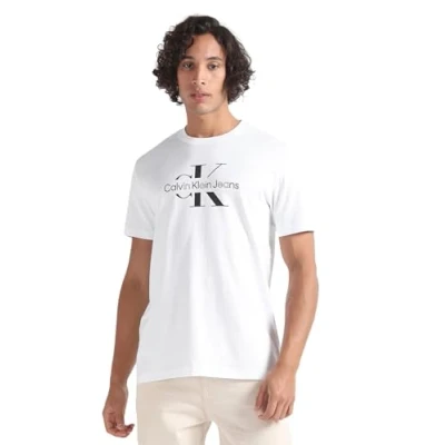 Image de Calvin Klein Jeans Disrupted Outline Monologo TEE Unisex Tshirt imprimé, Taille: Medium, Bright white