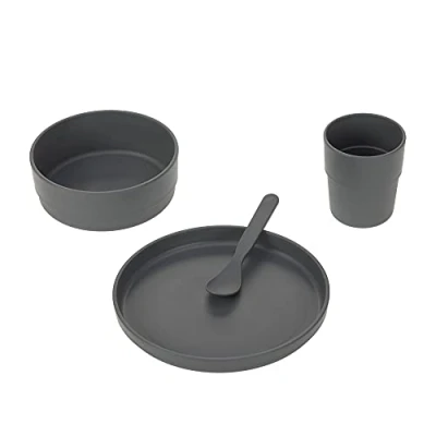 Image de LÄSSIG Set de vaisselle pour enfants (assiette, gobelet, bol, cuillère) sans mélamine, BPA, lave et micro ondes/Dish Uni anthracite