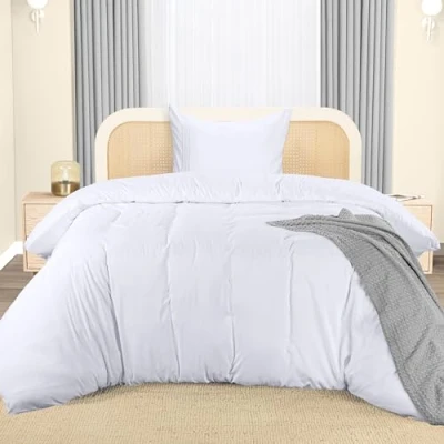 Image de Utopia Bedding Housse de Couette 1 Personne 135x200 cm avec Taie d&#039;oreiller Brodée 80x80 (Blanc) Parure lit Ensembles Housses en Microfibre brossée Douce