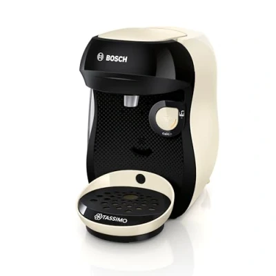 Image de Bosch Machine à café multi boissons Tassimo Happy friendly, TAS107E, plus de 70 chaudes, OneTouch, cafétière dosettes, Intellibrew, couleur crème