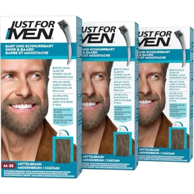 Image de Just For Men Formule Coloration Moustache Et Barbe Châtain, Élimine Les Poils Gris Pour Un Rendu Plus Épais, M35, Lot de 3