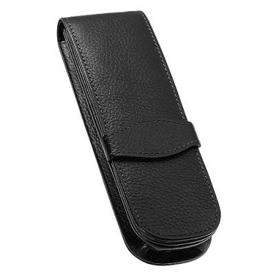 Image de ONLINE Étui En Cuir Pour Deux Stylos, Trousse Elégante Toutes Les Marques, Véritable, Porte Stylo Noir, Cadeau Toute Occasion, Dimensions : (Lxlxh) 14,5 x 4,5 2,5 cm, 2 stylos
