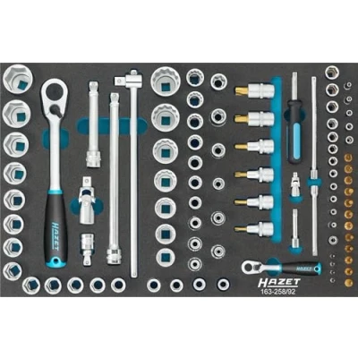 Image de HAZET Jeu de clés à douilles 163 258/92 I 92 pièces Pour profil TORX intérieur et extérieur Système rangement parfait une multitude d&#039;applications&#039;.