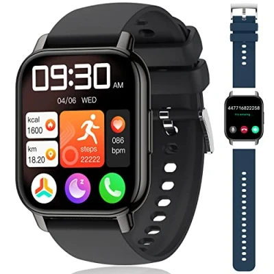Image de Popglory Montre Connectée Femme Homme avec Appel Bluetooth, 1,85&#039;&#039; Sport Smartwatch Moniteur de Fréquence Cardiaque/Tension Artérielle/SpO2/Podomètre/Sommeil, Intelligente pour Android iOS