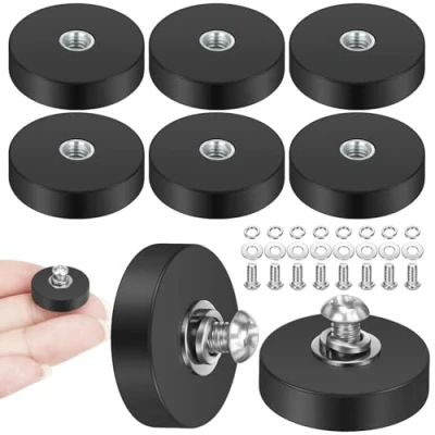 Image de 8 Pièces Aimant Puissant, 22 mm Néodyme Caoutchoutés Ronds avec Filetage Extérieur M4, Force de Maintien 5,5kg, Antidérapants Aimants Puissants pour Lampes Véhicules