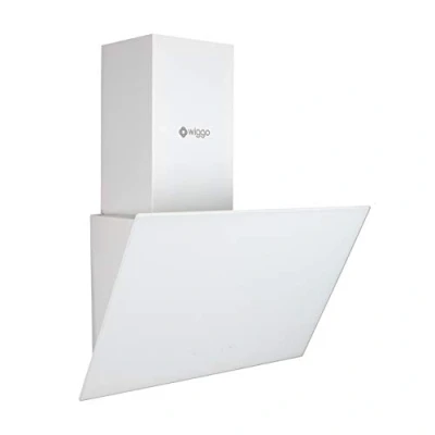 Image de Wiggo Hotte aspirante 60 cm sans tête I évacuation d&#039;air recirculation 300 m3/h Écran tactile LED 3 niveaux inclinée avec filtre à graisse &amp; 2 filtres charbon façade en verre blanc