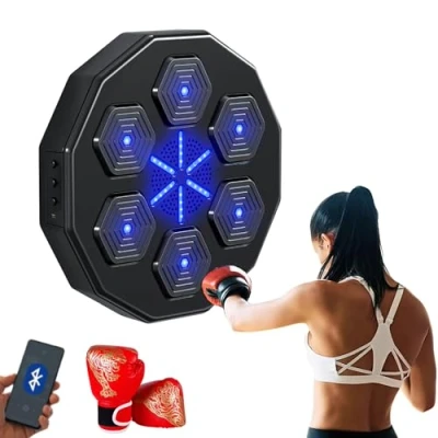 Image de MAGIC SELECT Machine de Boxe Musicale, Équipement D&#039;entraînement Mural en PU, Tapis LED, Bluetooth, Lumières au Rythme la Musique. (1 Mode, 42x42x7 cm)