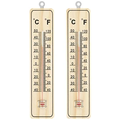 Image de com four® 2X Thermomètres d&#039;intérieur en Bois Indicateur de température avec échelle degrés Celsius et Fahrenheit (02 pièces 22x5x1cm)
