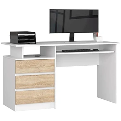 Image de AKORD Bureau Ordinateur PC CLP 135 avec Étagère Clavier L135 x H77 P60 cm 45 kg 3 Tiroirs 1 de Chambre Desk Table