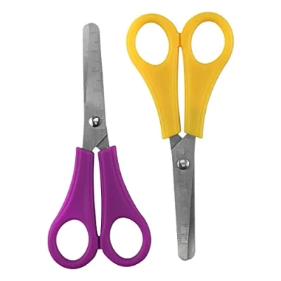 Image de SRV Hub® Art Box Ensemble de ciseaux papeterie pour enfants, lame en acier inoxydable, règle 5 cm, la maison et l&#039;école (jaune violet)